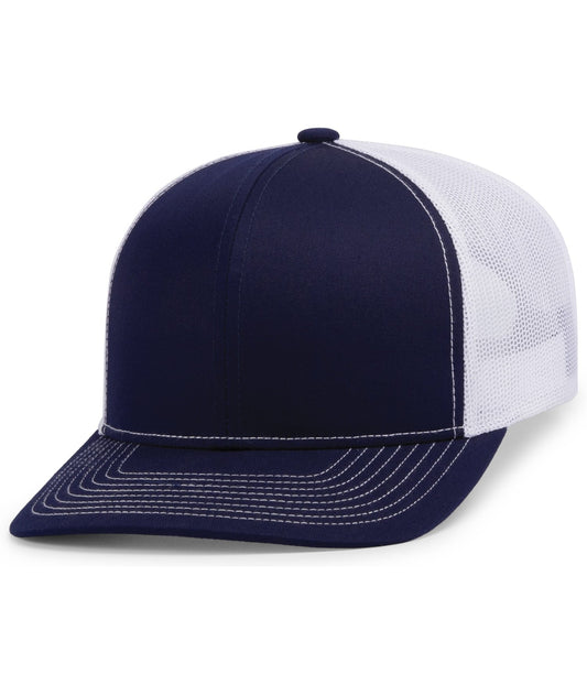 Pacific Headwear 104S Contrast Stitch Trucker Snapback - True Navy/White/True Navy