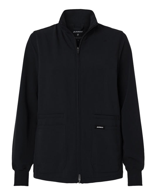 Jaanuu W60001 Women's Ceri Essential Full-Zip 6-Pocket Scrub Jacket - Black