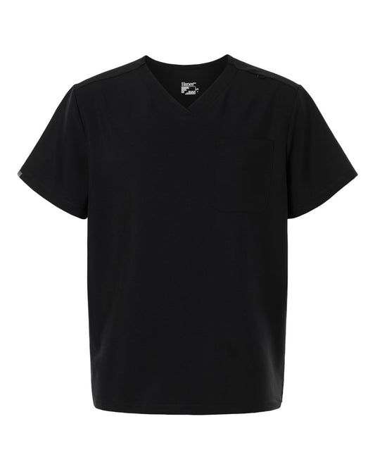 Hanes HMB000 Men's V-Neck 1 Pocket Scrub Top - Black