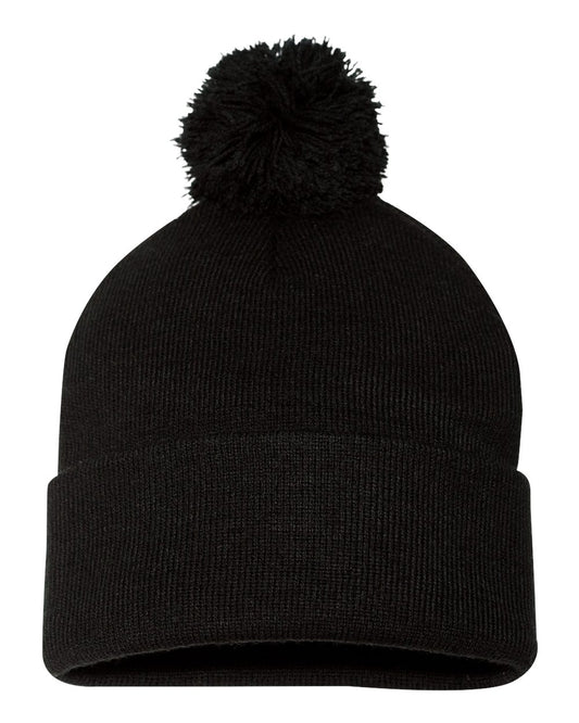 Sportsman SP15 12" Pom-Pom Cuffed Beanie - Black