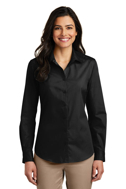 Port Authority LW100 Ladies Long Sleeve Carefree Poplin Shirt - Deep Black