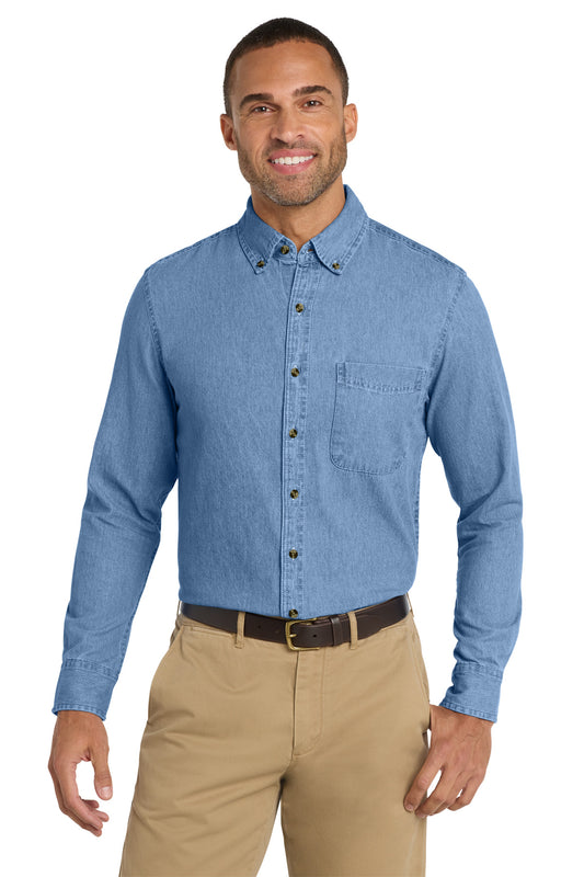 Port & Company SP10 Long Sleeve Value Denim Shirt - Faded Blue