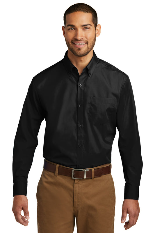 Port Authority W100 Long Sleeve Carefree Poplin Shirt - Deep Black
