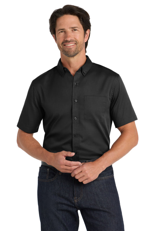 Port Authority W809 Short Sleeve SuperPro React Twill Shirt - Burgundy - Deep Black