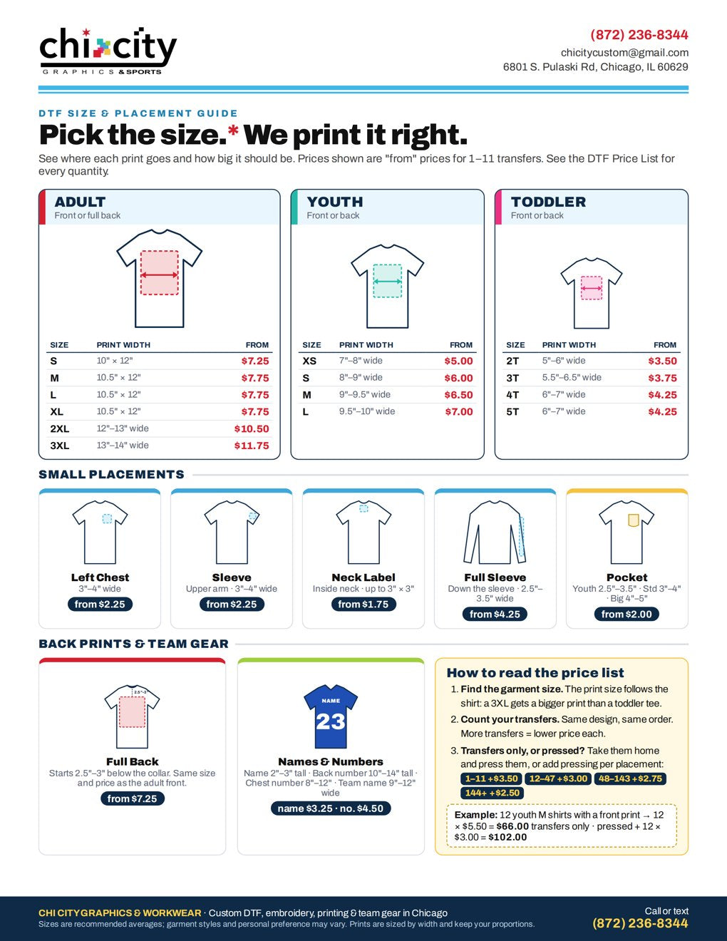 DTF size and placement guide