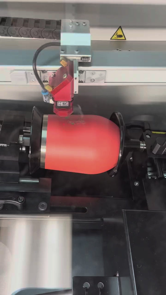 Laser engraving a custom tumbler on a rotary