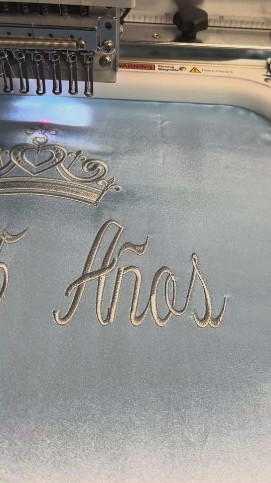 Embroidering Mis 15 Años quinceañera design